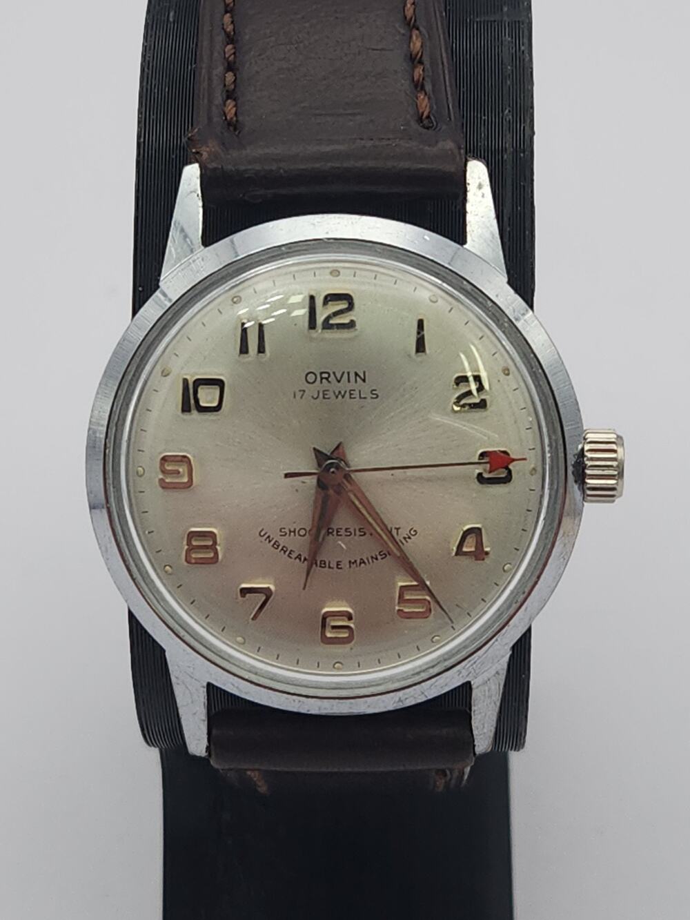 Vintage Orvin 17 Jewels Manual Winding 34mm Watch. Working! Red Second Hand!
